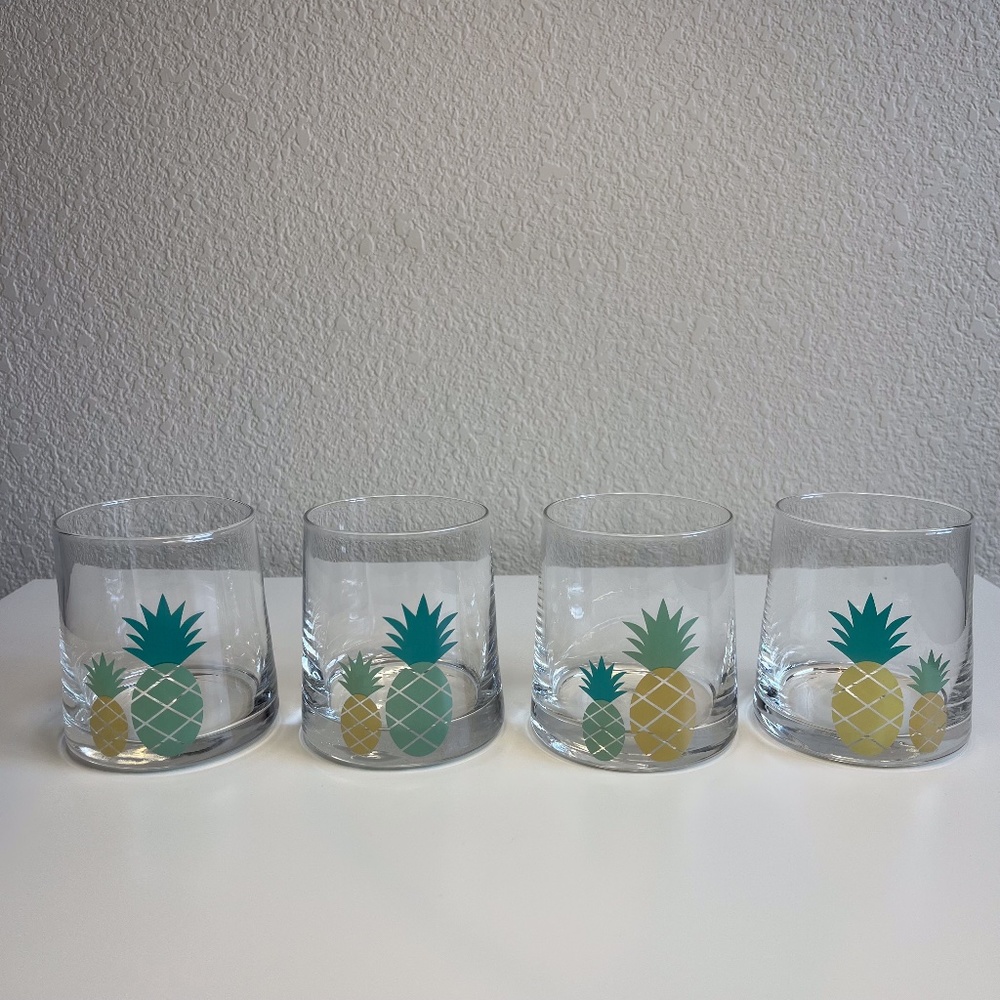 NEW Chic & Tonic Lowball Pineapple Cocktail Glasses Set of 4 NIB